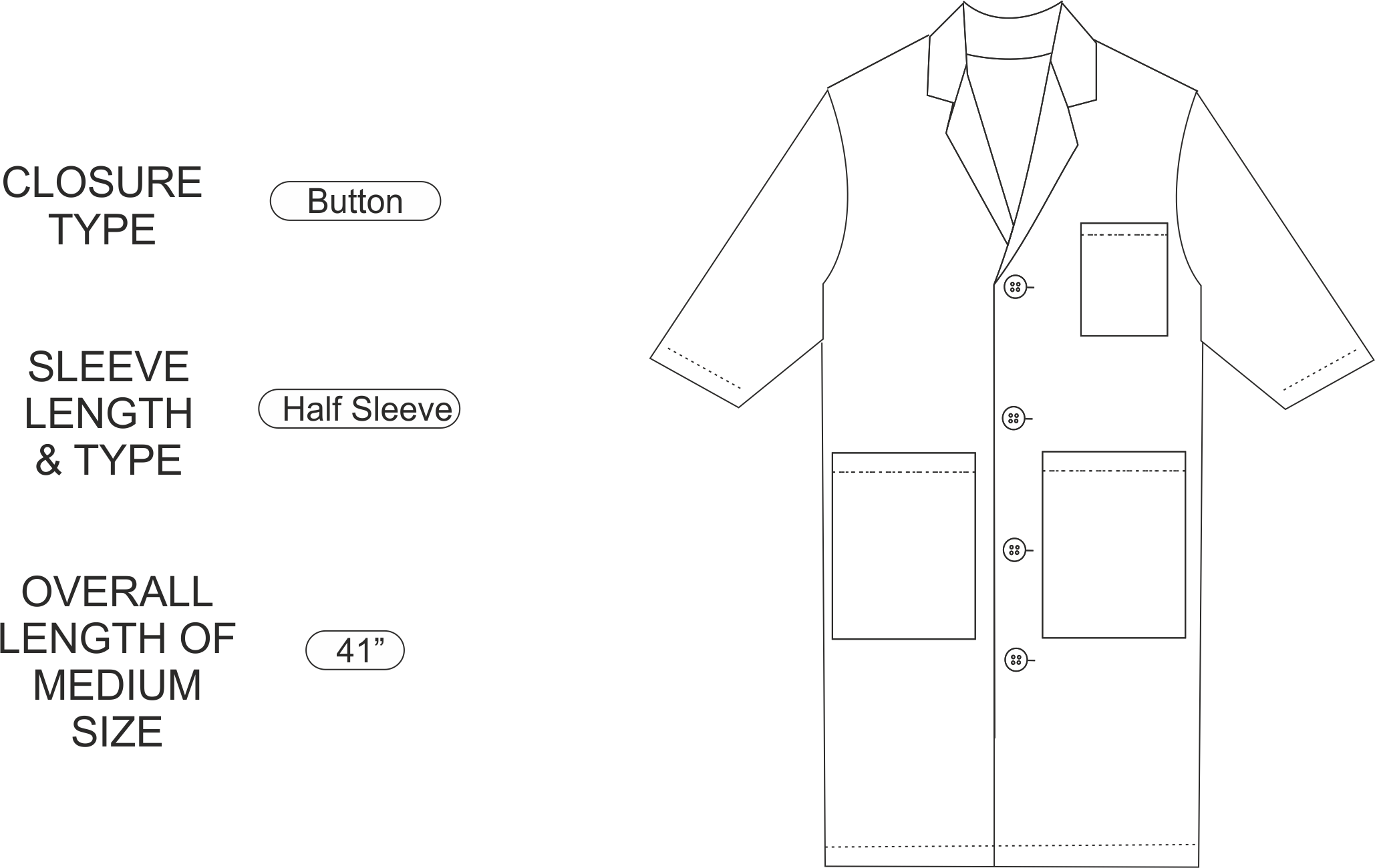 ChiefUniforms Doctor's Apron Lab Coat Half Sleeves Long